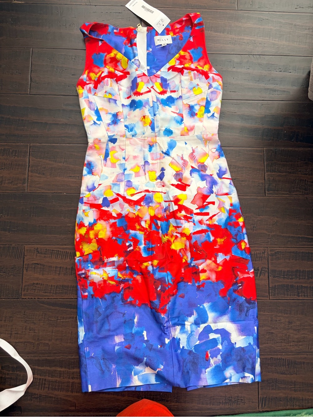 Milly Floral Print Sheath Dress Multicolor V-neck Sleeveless Watercolor - Picture 2 of 6